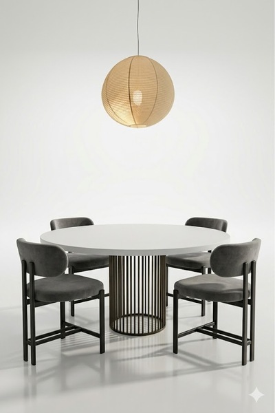 EDMONDA EV AKSESUAR LİZA MUTFAK MASASI TAKIMI YEMEK ODASI TAKIMI 100 CM ÇAP 4...