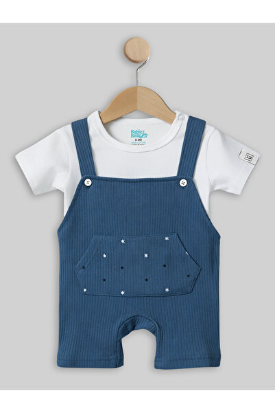 Babies Basic Ribbed Cotton Dungaree with Short Sleeves T-shirt