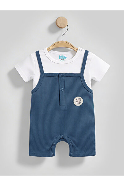 Babies Basic Ribbed Cotton Dungaree with Short Sleeves T-shirt
