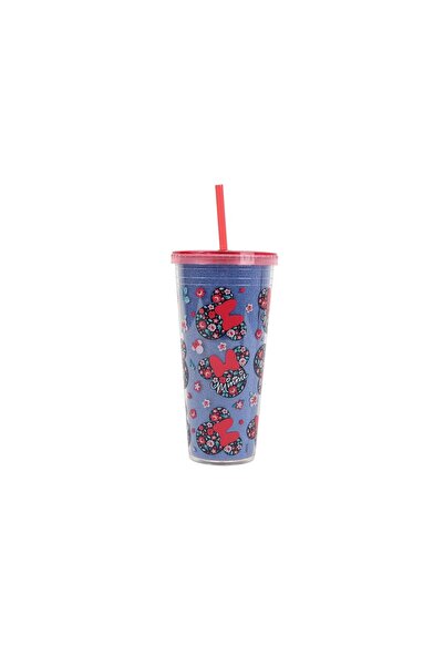 Midi Minnie Mouse Glittery Flower Cup with Straw - 685 ml