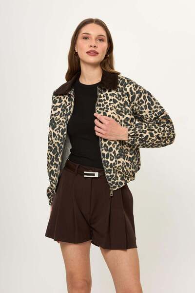 TIFFANY&TOMATO Leopar Desenli Yıkamalı Ceket