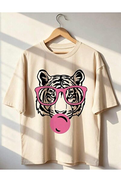 Oceanwear "Bubblegum Tiger T-Shirt" Printed Crew Neck Short Sleeve Women's Ts...