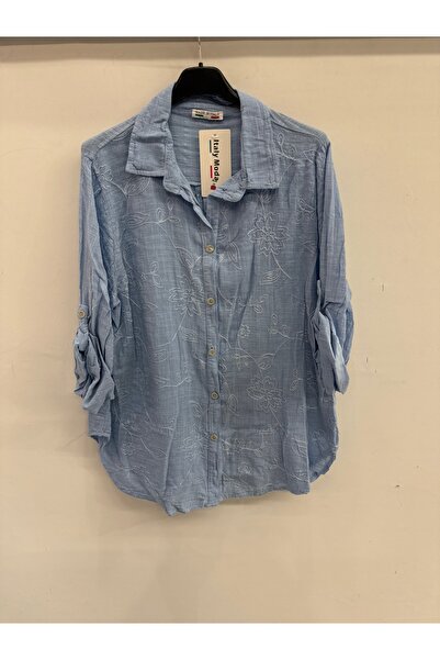 della moor Γυναικείο ανοιχτό μπλε ιταλικό πουκάμισο με κεντημένα λουλούδια κα...