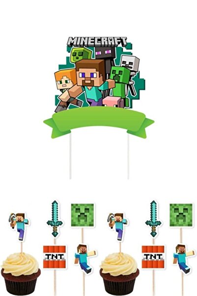 parti show Minecraft Pasta Süsü ve Cupcake Kürdan Seti