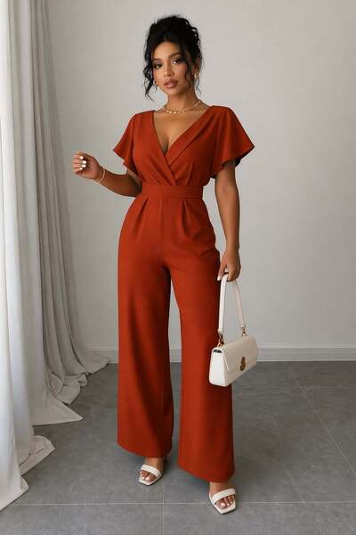 Deafox بدلة نسائية قصيرة الأكمام بياقة مزدوجة وحزام ذاتي الربط من Kiremit