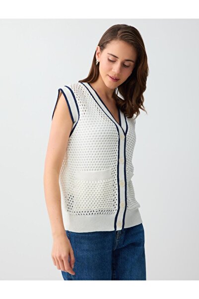 Jimmy Key Εκρού βαμβακερό πλεκτό γιλέκο με άνετη εφαρμογή, λεπτομέρεια τσέπης...