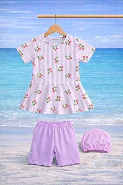 CHİCKİDSWEAR Σετ μαγιό για κορίτσια με σχέδια, 3 τεμαχίων (μπανιέρα + μπλούζα...