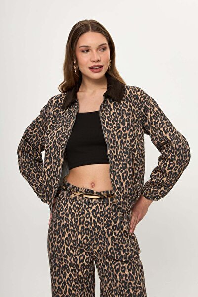 TIFFANY&TOMATO Leopar Desenli Yıkamalı Ceket