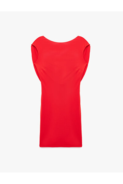 Koton Sleeveless Degaje Collar Bodycon Mini Evening Dress with Metal Accessories