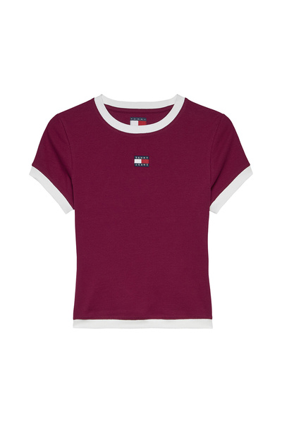 Tommy Jeans تي شيرت قطني بقصة ضيقة وشعار وياقة دائرية DW0DW22575 VLC