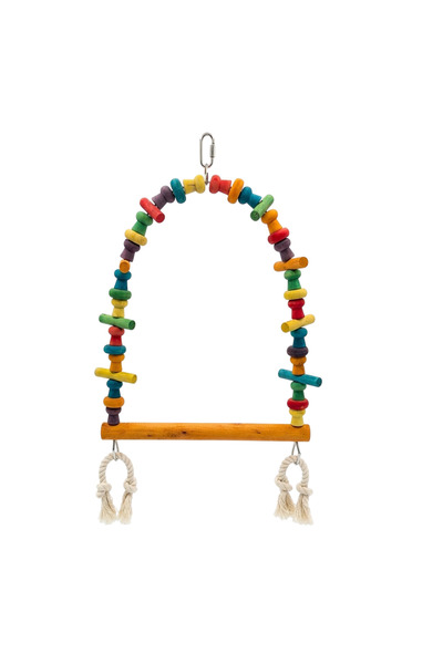Coollapet Colorful Large Curved Wooden Bird Swing - Natural Wood and Rope Han...