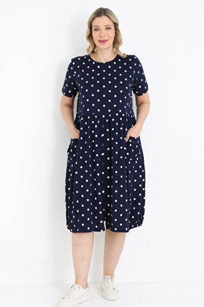 İntensive Γυναικείο μπλε ναυτικό φόρεμα με πουά, μεγάλο μέγεθος, με τσέπες κα...