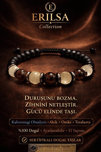 Erilsa Sertifikalı Oniks Kahverengi Obsidyen Akik Taşı Bileklik - 8 mm Doğal ...