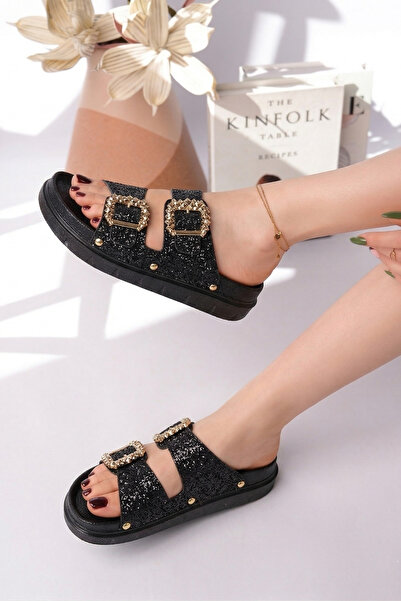 DİGGO Γυναικείες Εισαγόμενες Μαύρες Γυαλιστερές Δερμάτινες Παντόφλες