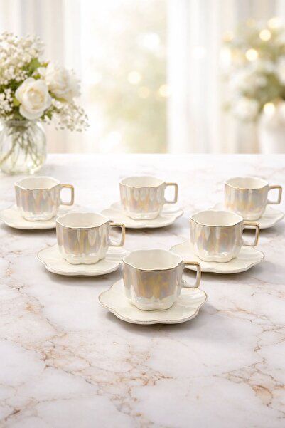 YzHome Acar 6-Person Luxury White Porcelain Luster Coffee Cup Set 120ml