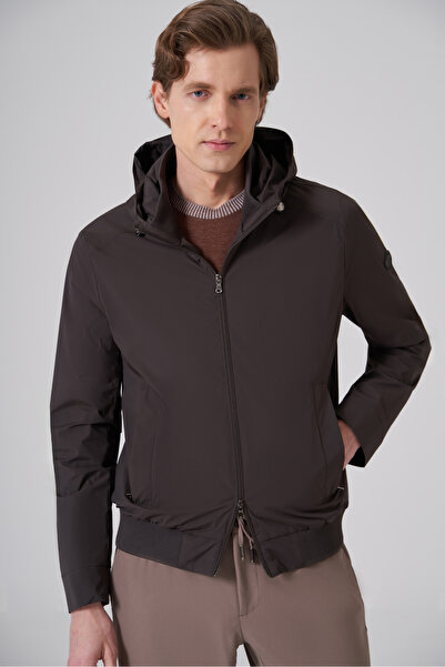Morven Ανδρικό παλτό μπόμπερ με κουκούλα από πολυεστέρα σε χακί χρώμα