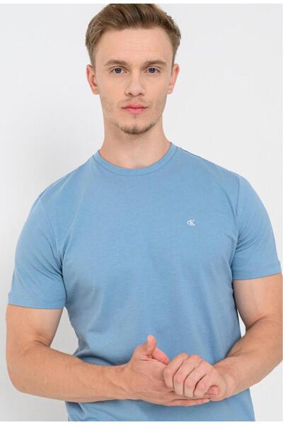 Calvin Klein Jeans Ανδρικό T-shirt, 100% βαμβάκι, λογότυπο cK, Ανοιχτό μπλε