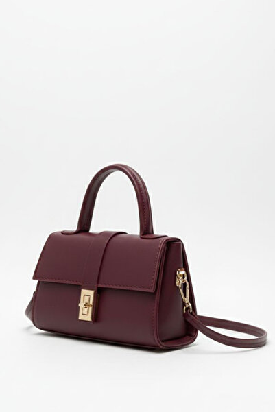 TOFİSA Women's Burgundy Lockable Mini Faux Leather Bag - 28142-Bordo