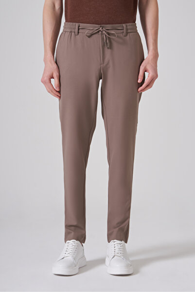 Morven Men's Brown Trend Straight Slim Fit Elastic Drawstring Pants