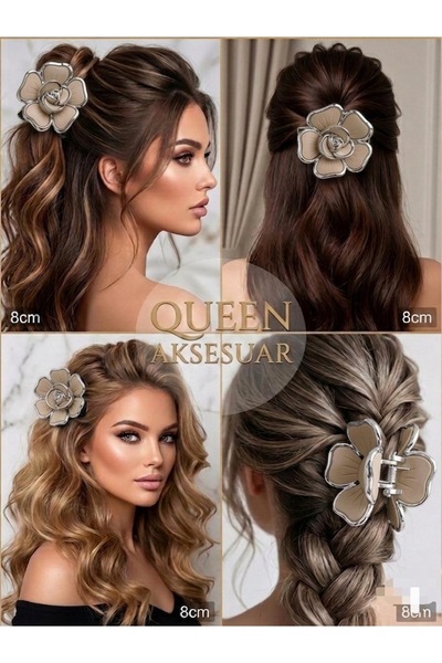 QUEEN AKSESUAR Luxury Brand Fashion Camellia Flower Beige Milk Coffee Silver ...