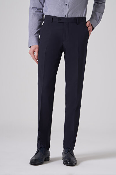 Morven Men's Navy Blue Basic Slim Fit Trousers