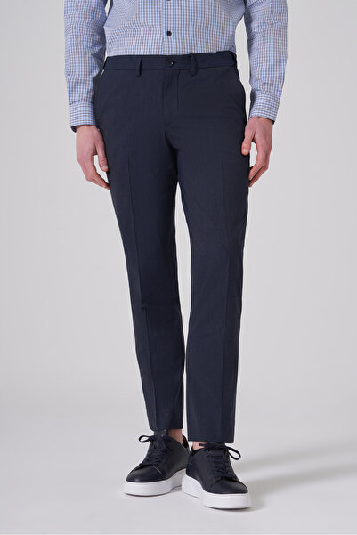 Morven Men's Navy Blue Wool Trendy Patterned Dynamic Fit Trousers