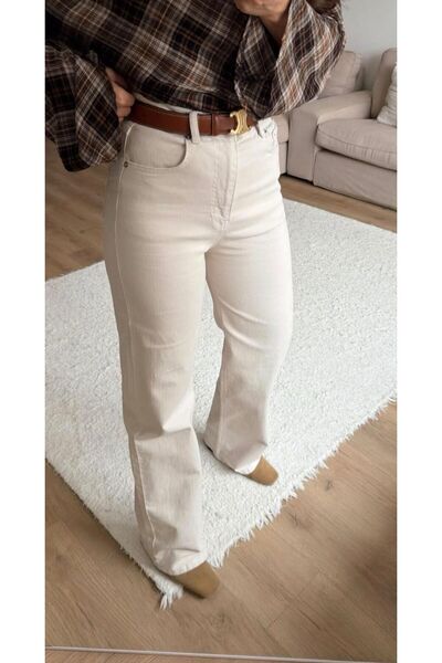 MRİABE Women's Loose-Headed Beige Pallazo 100% Cotton