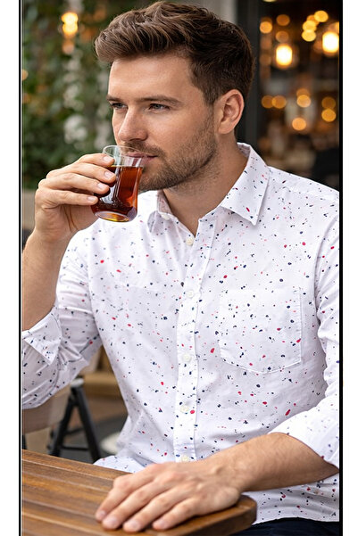 Varetta Ανδρικό λευκό πουκάμισο με μακριά μανίκια και τσέπες, φαρδιά γραμμή, ...