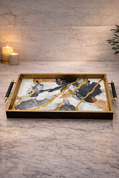 YzHome Gold Detailed Large Size Patterned Plexiglass Serving Presentation Tra...