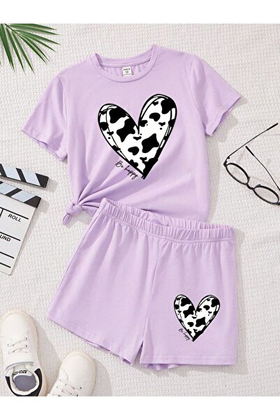 Kids Καλοκαιρινό λιλά χρώμα Μαύρο και άσπρο κοστούμι για κορίτσια με στάμπα κ...