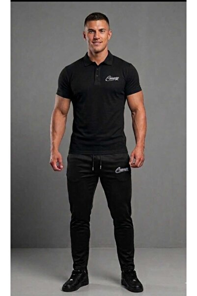 ByFourMan Σετ ανδρικών φόρμων 2 τεμαχίων με στάμπα Chicago με γιακά πόλο και ...