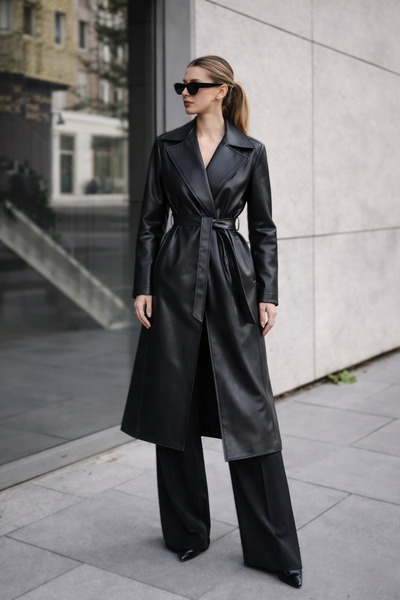 gm giyimarket Νέα σεζόν Γυναικεία Oversize Δερμάτινη Καμπαρντίνα