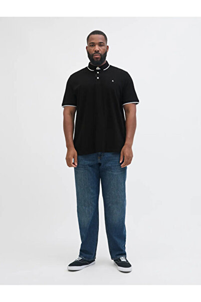 Jack & Jones Plus JACK&JONES Ανδρικό μπλουζάκι πόλο με λαιμόκοψη σε μεγάλο μέ...