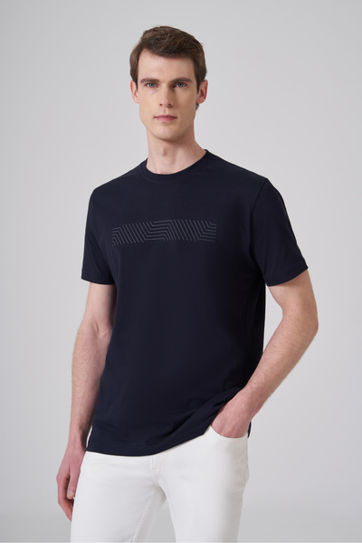 Morven Ανδρικό μπλουζάκι με στάμπα Navy Blue Trend με λαιμόκοψη Dynamic Fit