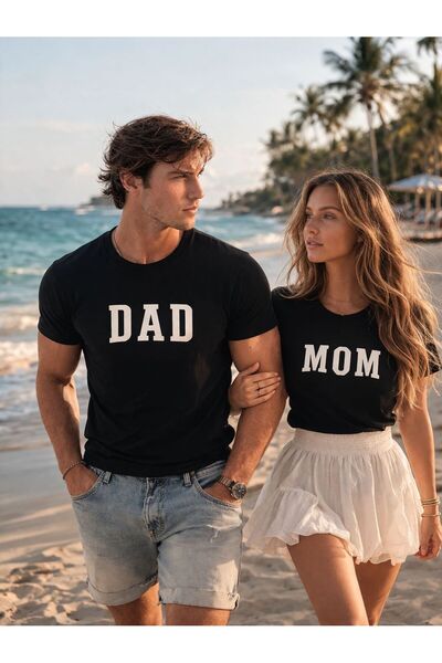 sf collection Σετ μπλουζών για ζευγάρια 2 τεμαχίων με στάμπα MOM & DAD σε μαύ...