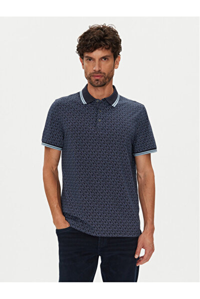 Michael Kors Men's Monogram Mk Logo Detailed Short Sleeve Navy Blue Polo Coll...