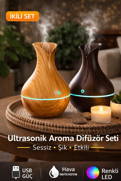 ARUZEN Toptan USB’li Hava Nemlendirici Vazo Görünümlü LED Işıklı Ultrasonik A...