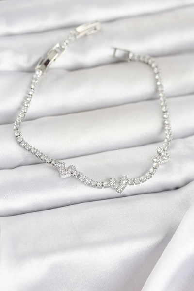 Clariss Brass Silver Color Heart Model Zircon Stone Waterway Women's Bracelet