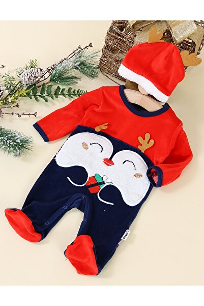 MiniKids Βελούδινη ολόσωμη φόρμα μικρού πιγκουίνου με κέρατα