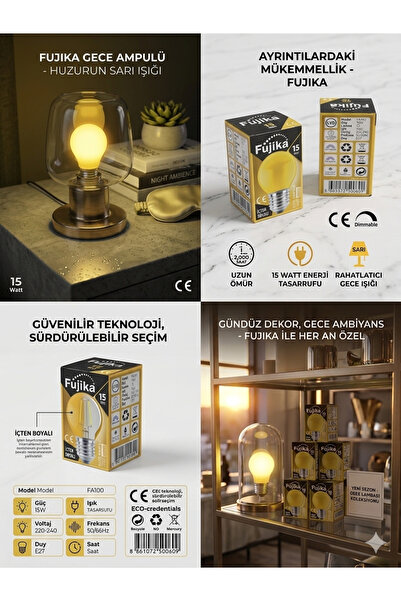 ÖZEMEK FUJİKA 15W SARI GECE LAMBASI TOP AMPUL 15LM E27 220V 7CMX4CM 1 ADET
