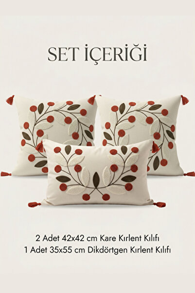 Destiva Home Punch Nakışlı Dekoratif Kırlent Seti 2 Kare 1 Dikdörtgen Kırlent...