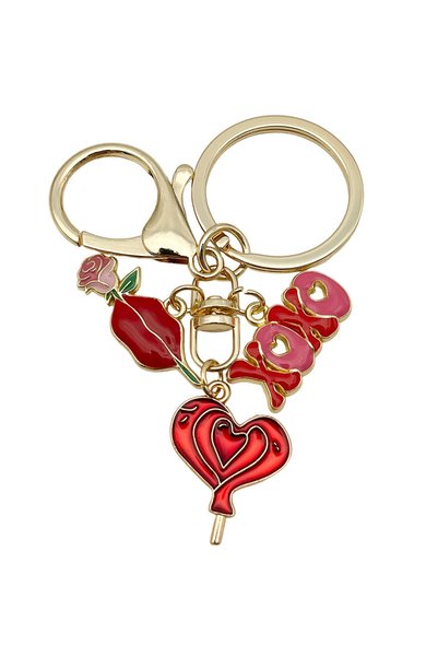 Hilosh Love Written Heart Figured Keychain – Romantic Bag Ornament with Rose Detail