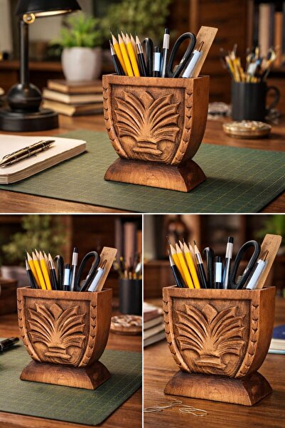 Kütük shop Handmade Wooden Organizer – Pen Holder, Spoon Holder, Flower Pot S...