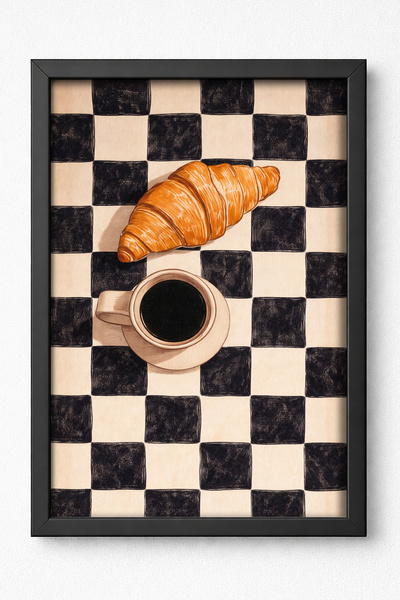 KALİA HOME Çerçeveli Tablo Kahve ve Kruvasan – Mutfak Duvar Tablosu – Siyah B...