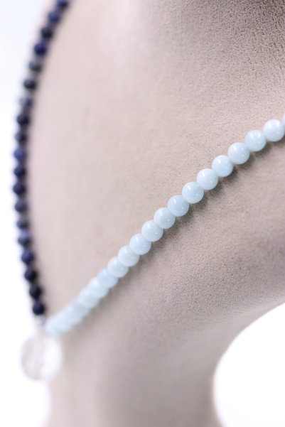 SAURACHI Aquamarine Stone Sodalite Stone Hematite Stone Crystal Quartz Stone Natural Stone Design Necklace 6 mm