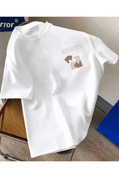 Trend Sizde Unisex White Believe in Yourself Printed Basic Daily Comfortable ...