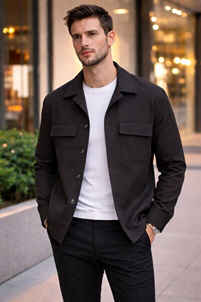 Pierre Cardin DOKUMA KUMAŞ ESNEK SLİM FİT SİYAH MONT CEKET