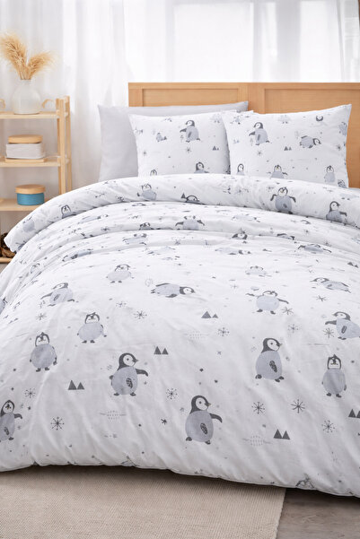BİANCOFİGLİO 100% Cotton Single Size Happy Penguin Patterned Duvet Cover Set