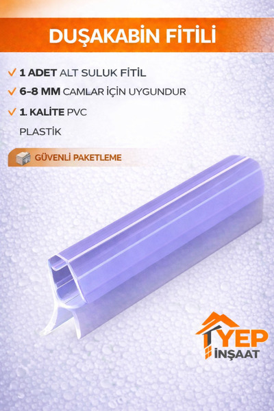 Yep İnşaat Duşakabin Alt Suluk Fitil | 6-8 mm Cam Uyumlu Pvc Su Sızdırmaz Fitil