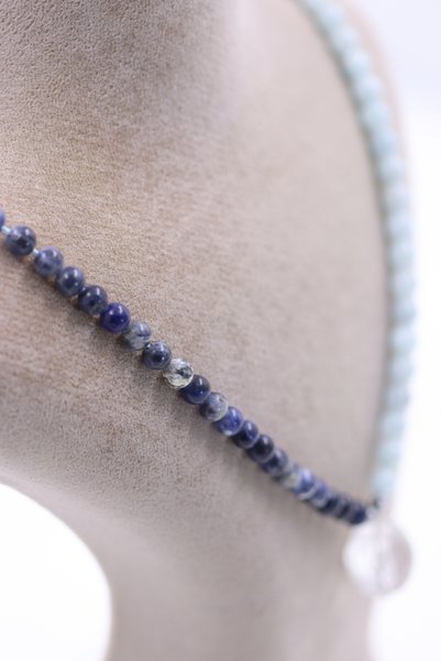 SAURACHI Aquamarine Stone Sodalite Stone Hematite Stone Crystal Quartz Stone Natural Stone Design Necklace 6 mm